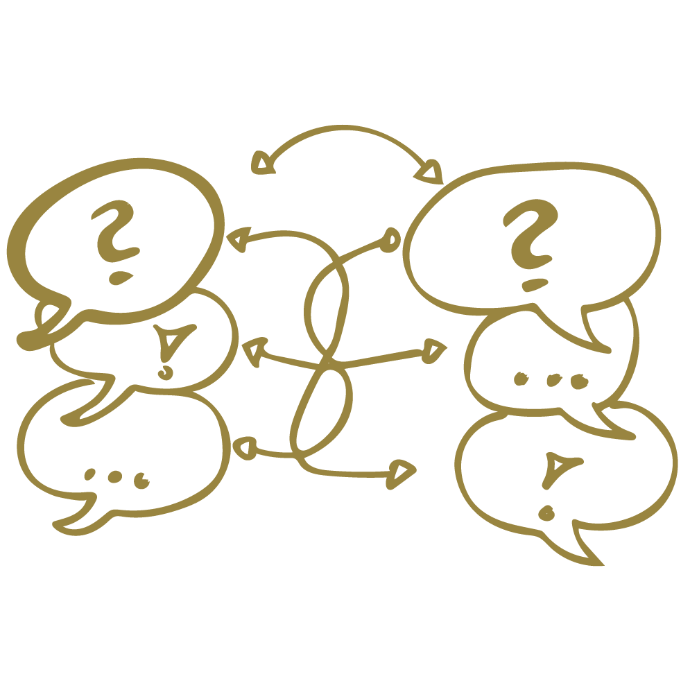 Handgezeichnete Skizze zum Leadership Training – mehrere Sprechblasen, die miteinander interagieren