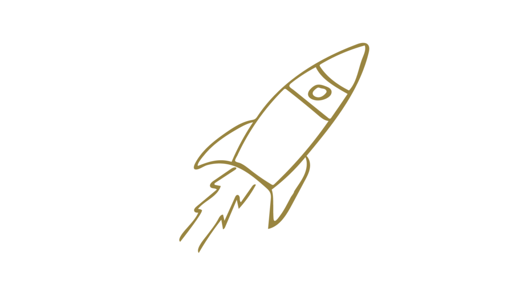 Handgezeichnete Skizze einer goldenen Rakete: Leadership Training
